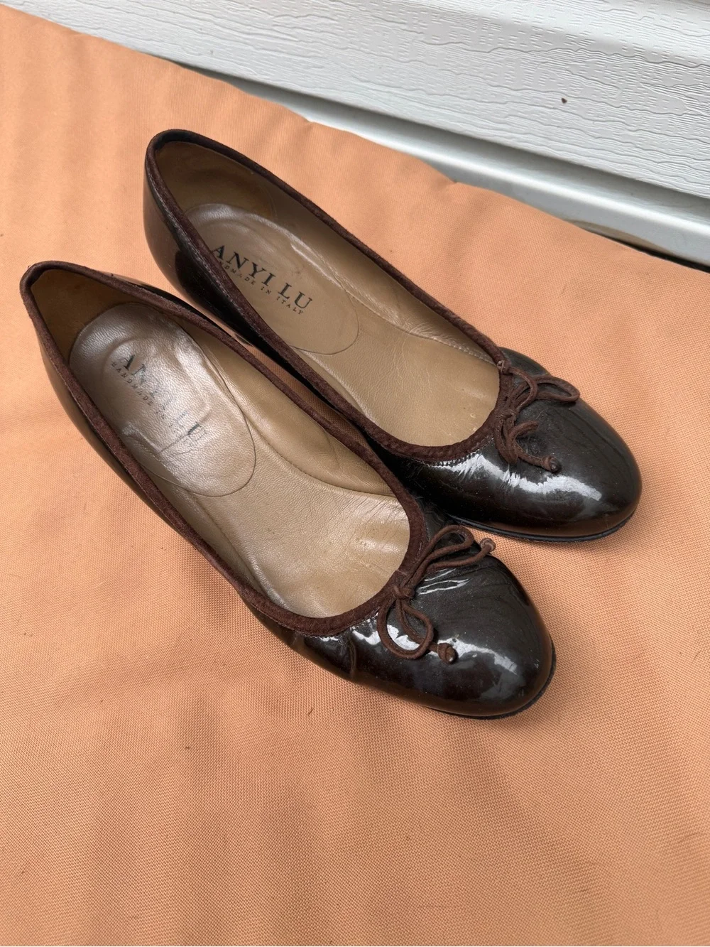 ANYI LU Women’s Pumps Size 38 Brown Patent Leather Suede Bow Made in Italy
